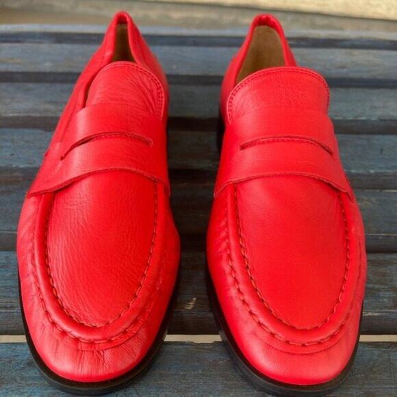 ATP Atelier Airola Red Leather Penny Loafers Women’s Size 40 EU 9.5 NWOB Italy - Picture 3 of 12